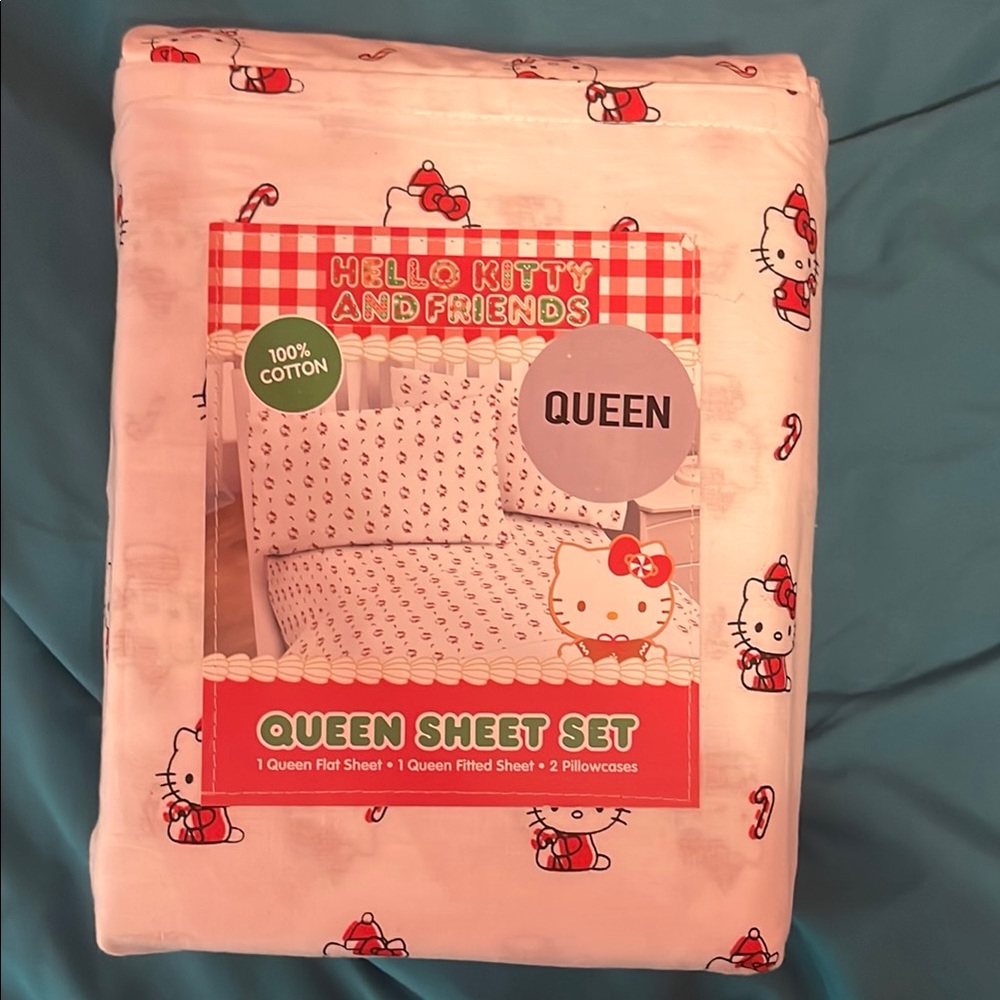 Hello Kitty Red and White Gingham Queen Sheets